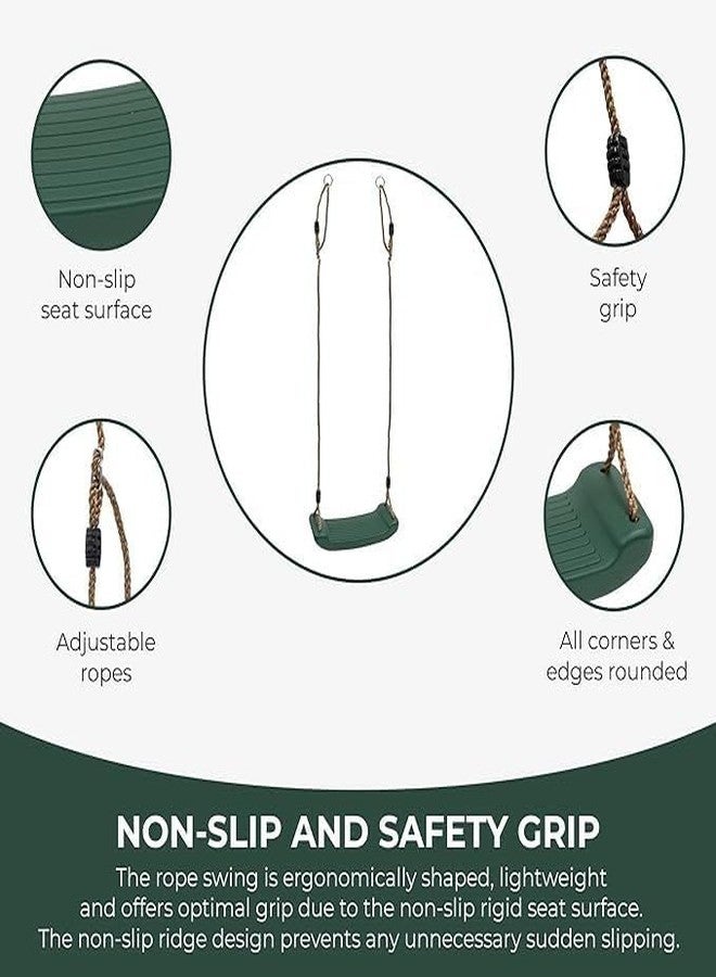 CHARMING TREASURES Kids Indoor Outdoor Plastic Swing Seat with Hight Adjustable Rope Strong Tree Swing for Playground Backyard Holds 120Kg for 3-12 Years Kids Children (Green) - Image 2